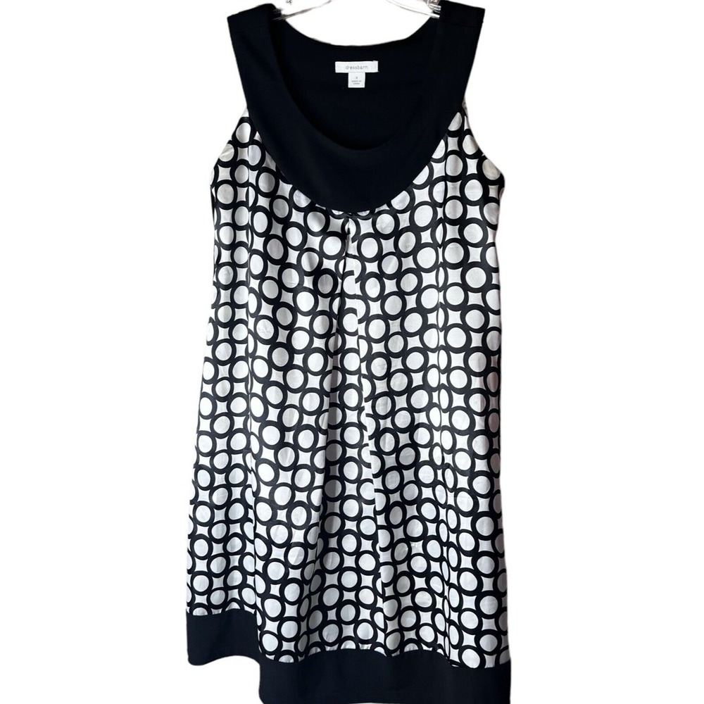 Dressbarn Shift Dress Women 8 Black Mod Geometric Print Scoop Neck Sleeveless